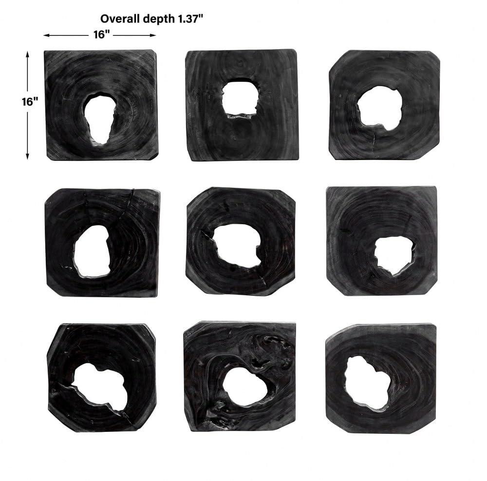 Bahati 16" Ebony Wood Contemporary Wall Art Set of 9
