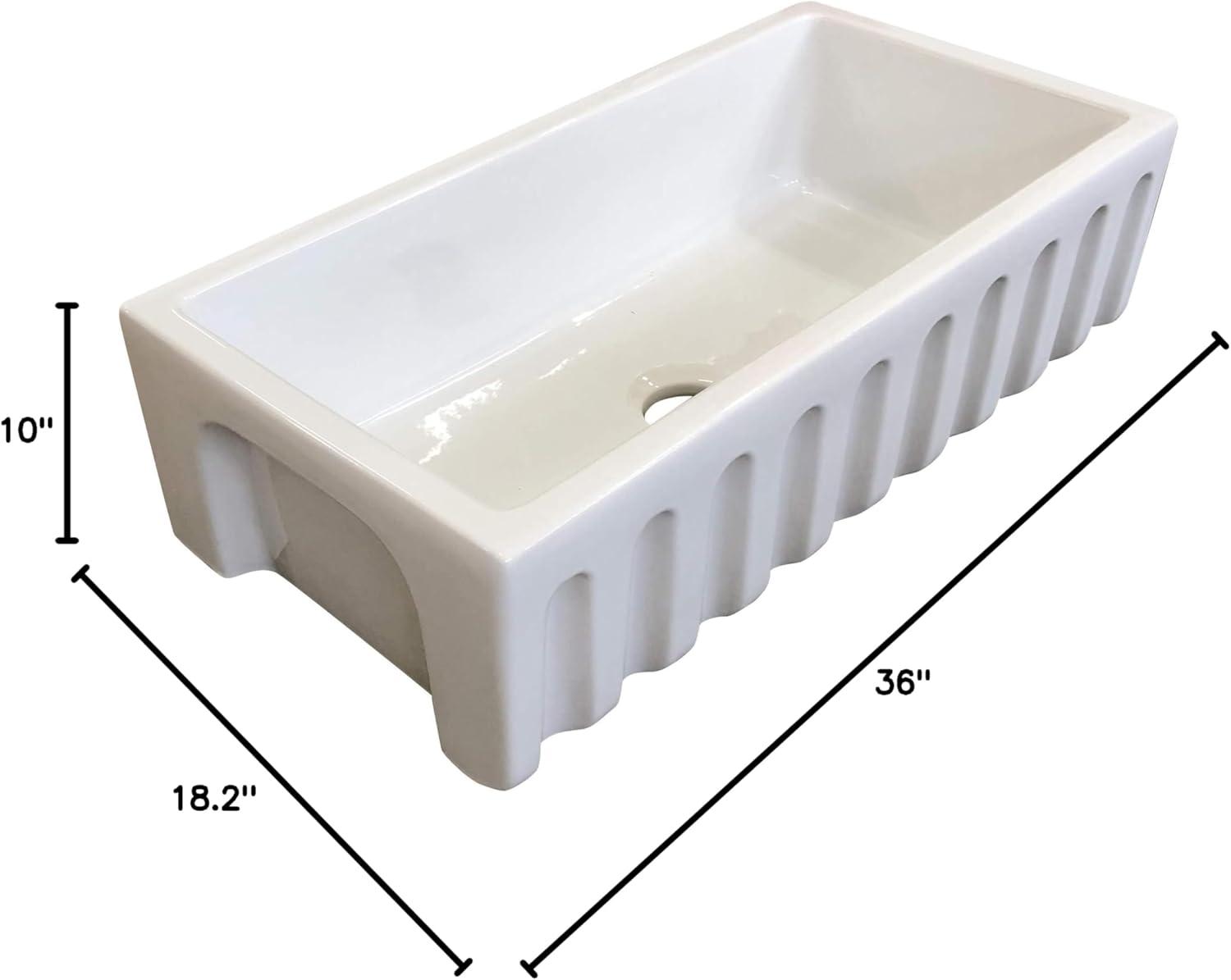 Fireclay Sink, Single Bowl Farmhouse Apron Kitchen Sink, White, 36"