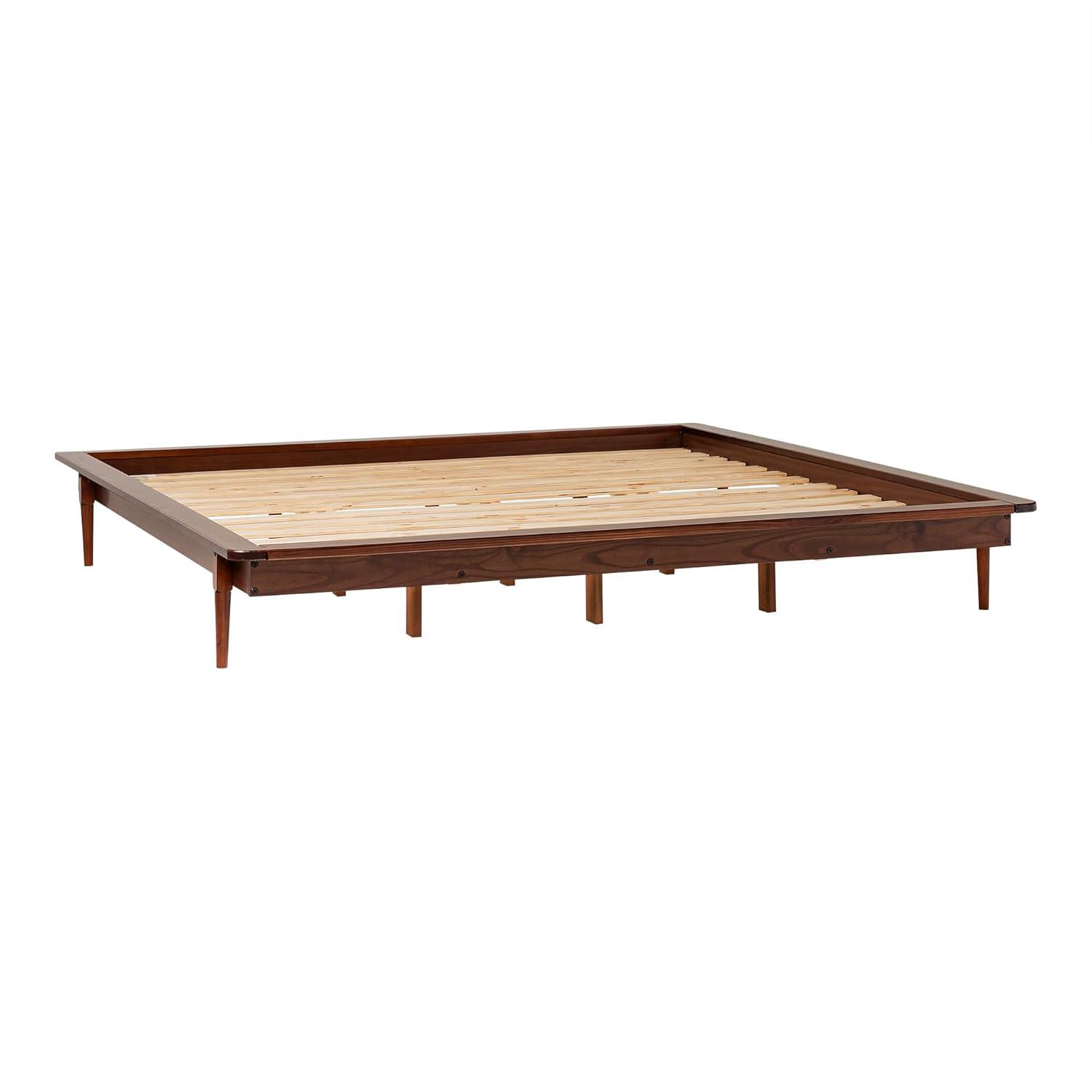 King Mid Century Modern Solid Wood Platform Bed - Walnut