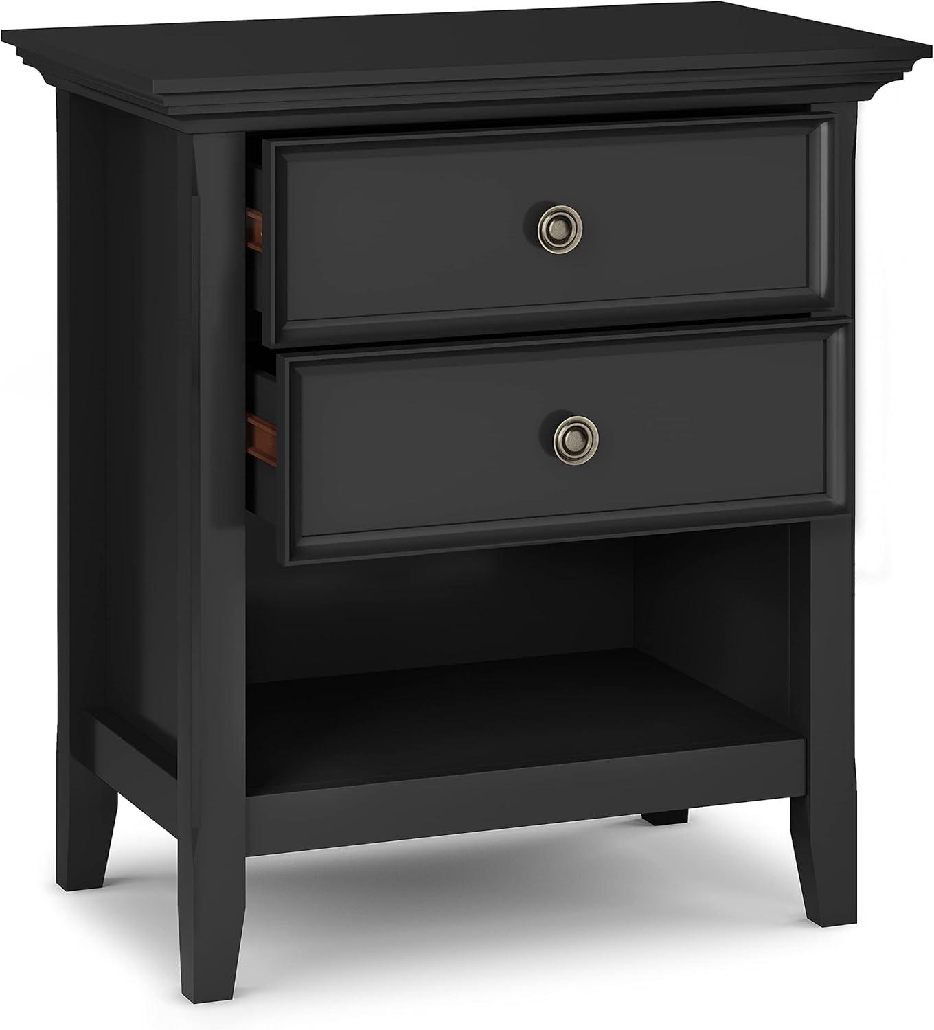 Simpli Home Amherst 24"W 2-Drawer Solid Wood Nightstand with Open Shelf