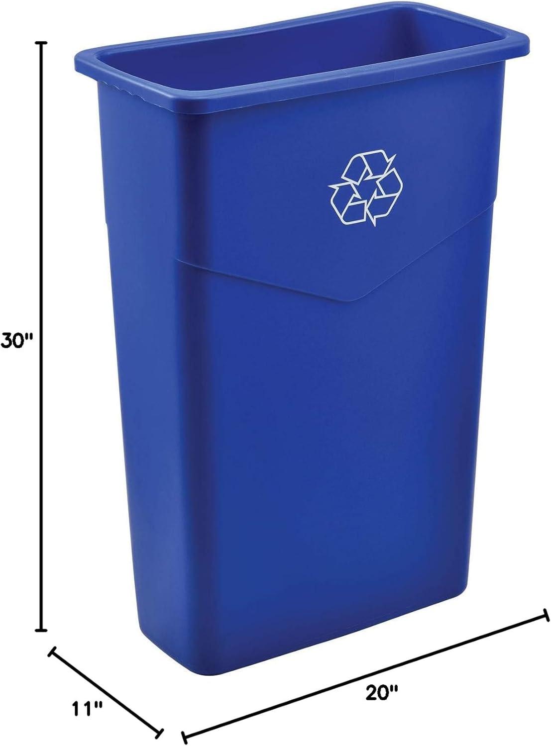 Slim Blue Plastic 23 Gallon Recycling Bin for Office