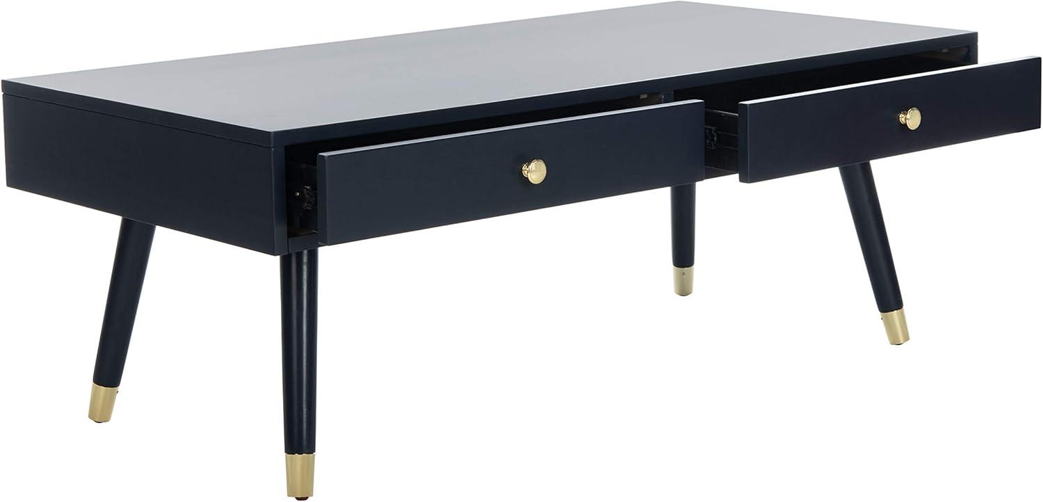 SAFAVIEH Levinson 2-Drawer Rustic Gold Cap Coffee Table, Navy