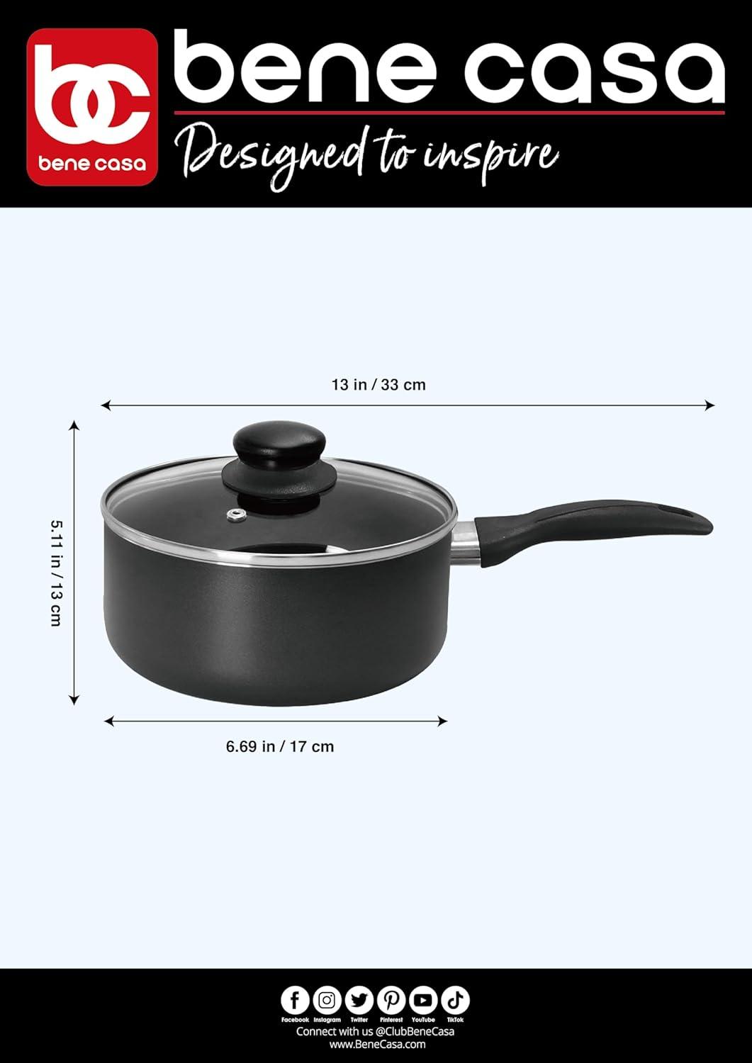 Bene Casa 2 Qt Black Non-Stick Aluminum Sauce Pan with Lid