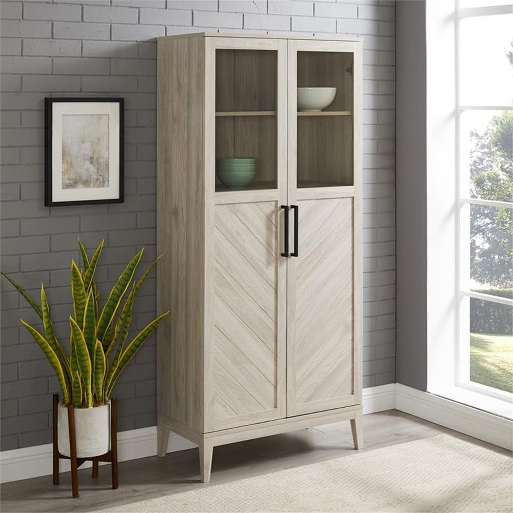 Birch Chevron 68" Storage Cabinet with Glass Doors