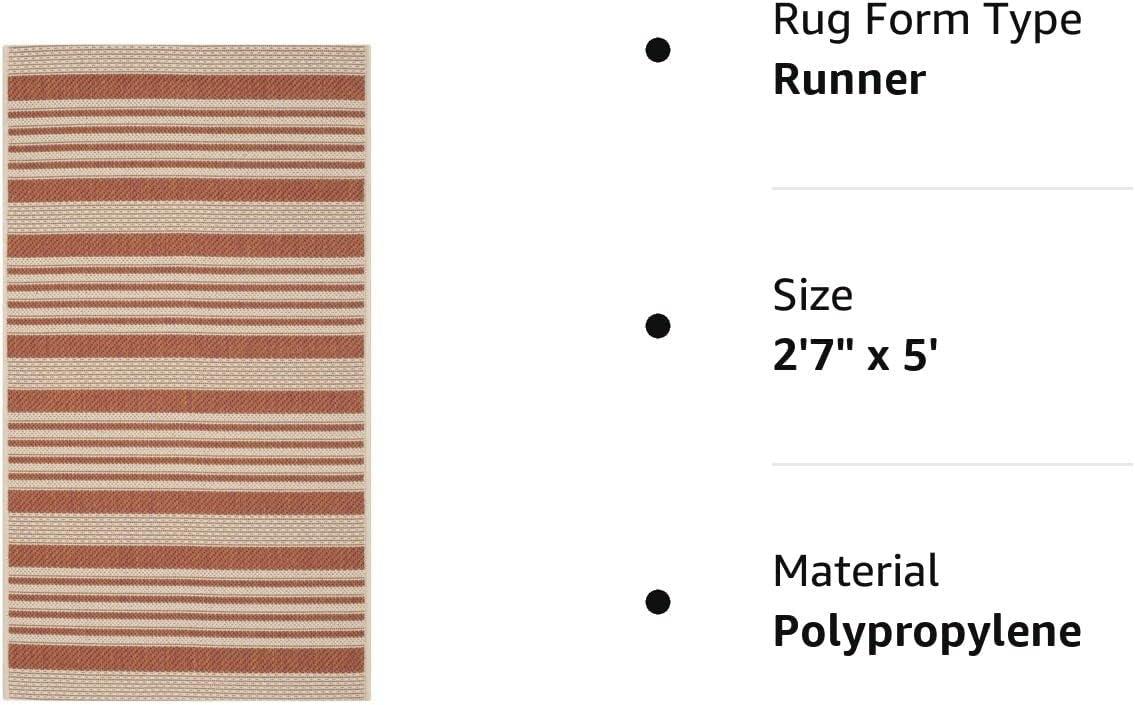 Terracotta & Beige Stripe 2'7" x 5' Flat Woven Synthetic Indoor/Outdoor Rug