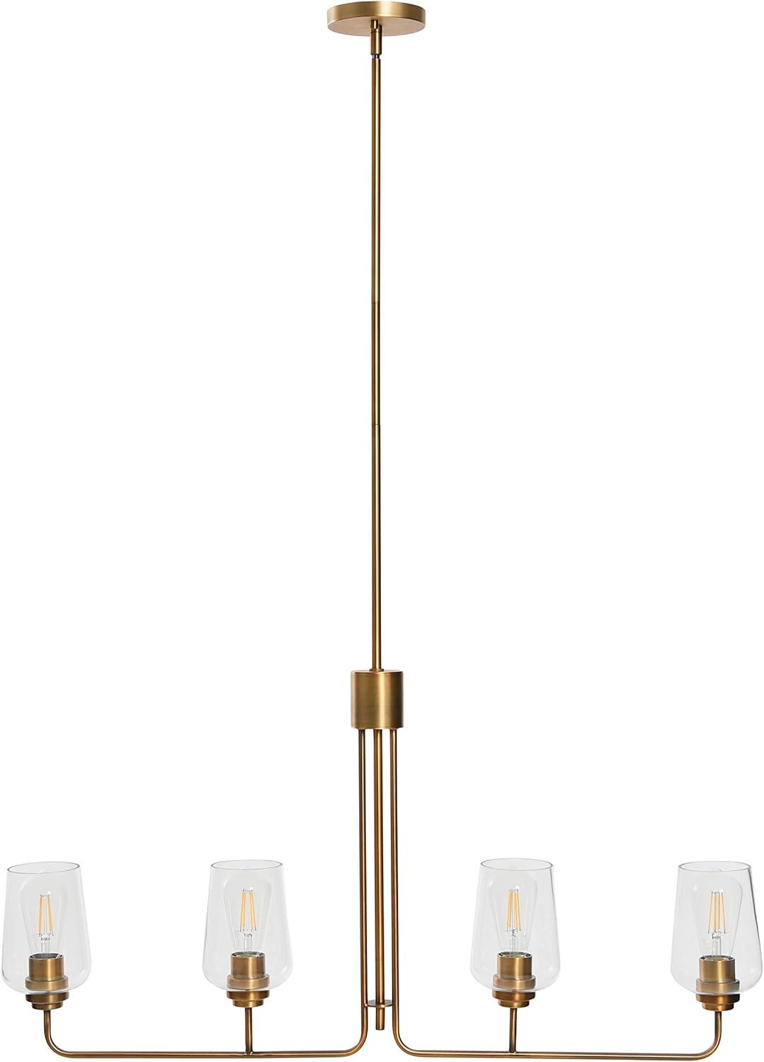 Storied Home Holden - Metal and Glass 4-Light Linear Chandelier, Brushed Bronze