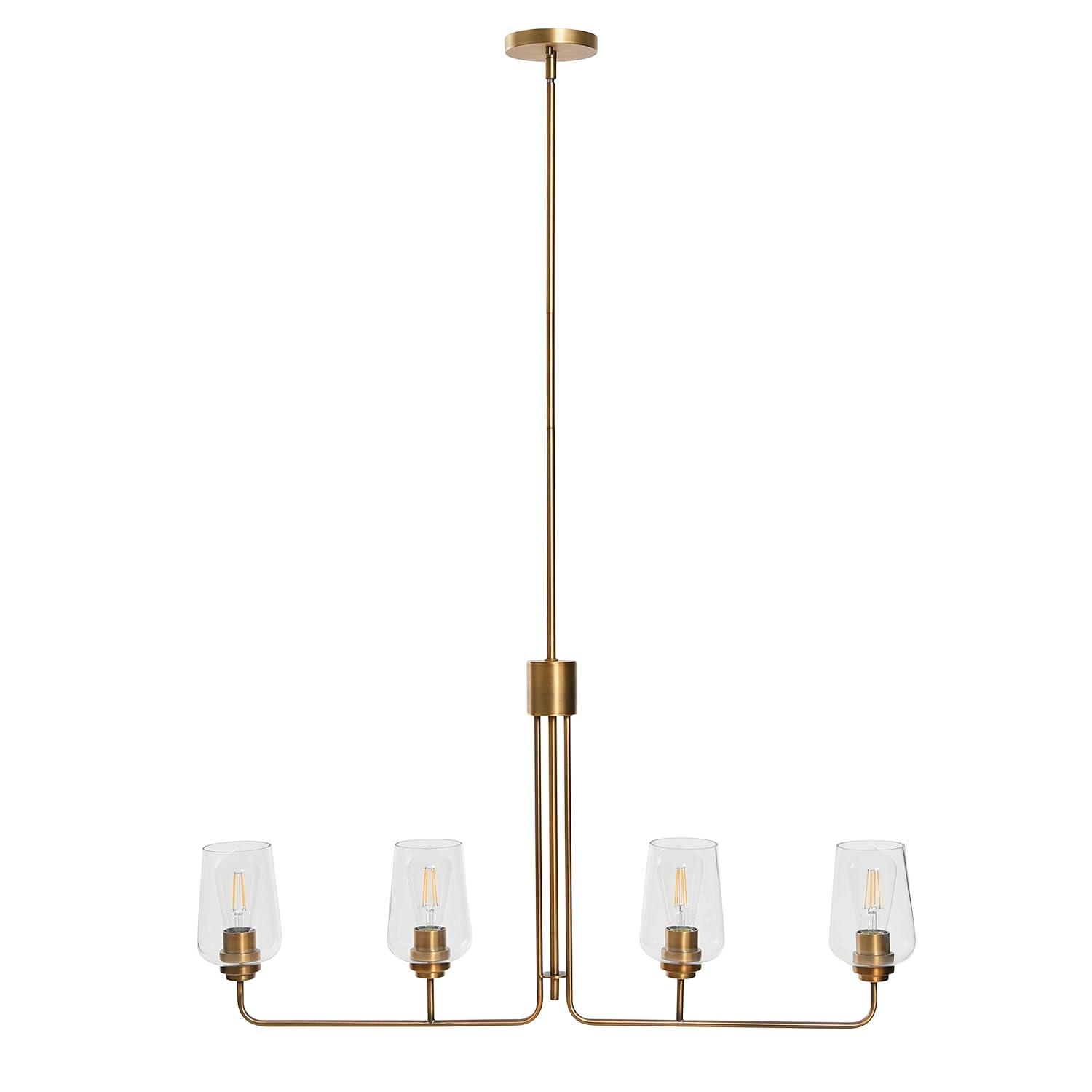 Storied Home Holden - Metal and Glass 4-Light Linear Chandelier, Brushed Bronze