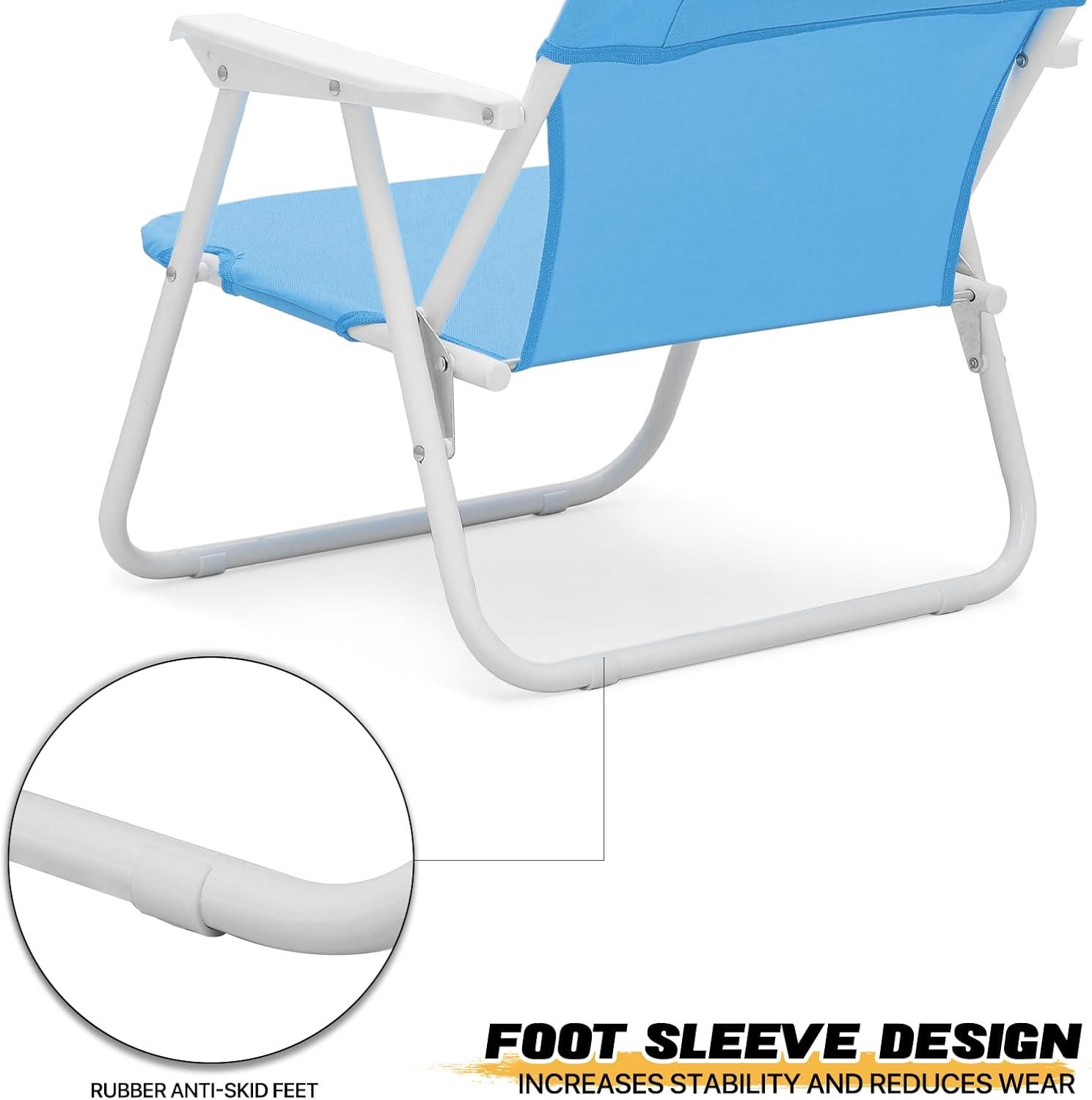 MoNiBloom Folding Beach Chairs Set of 2, Portable Camping Seats with Armrests & Back Pocket, for Outdoor Patio Lawn, Sky Blue