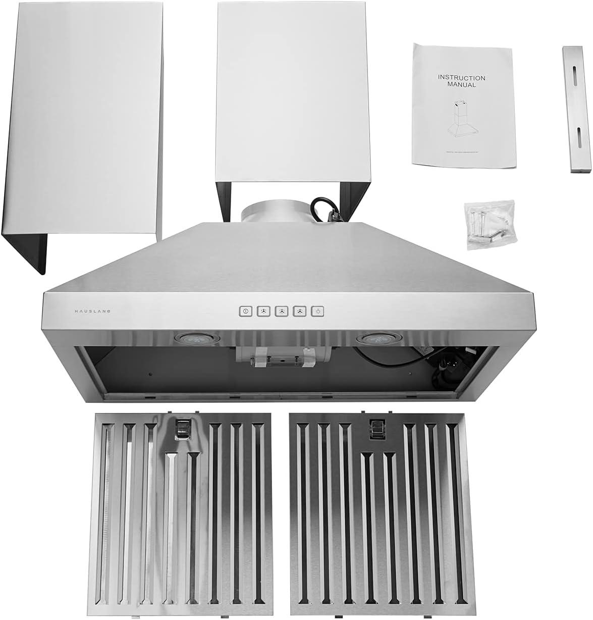 Hauslane 30" Stainless Steel Convertible Wall Range Hood with Baffle Filter