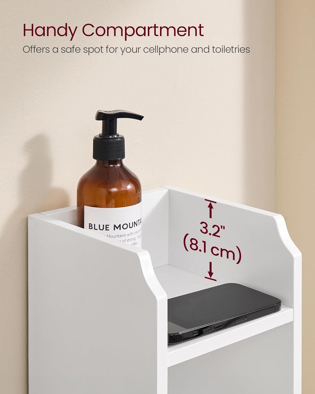 White MDF Narrow Bathroom Storage Cabinet with Adjustable Shelves