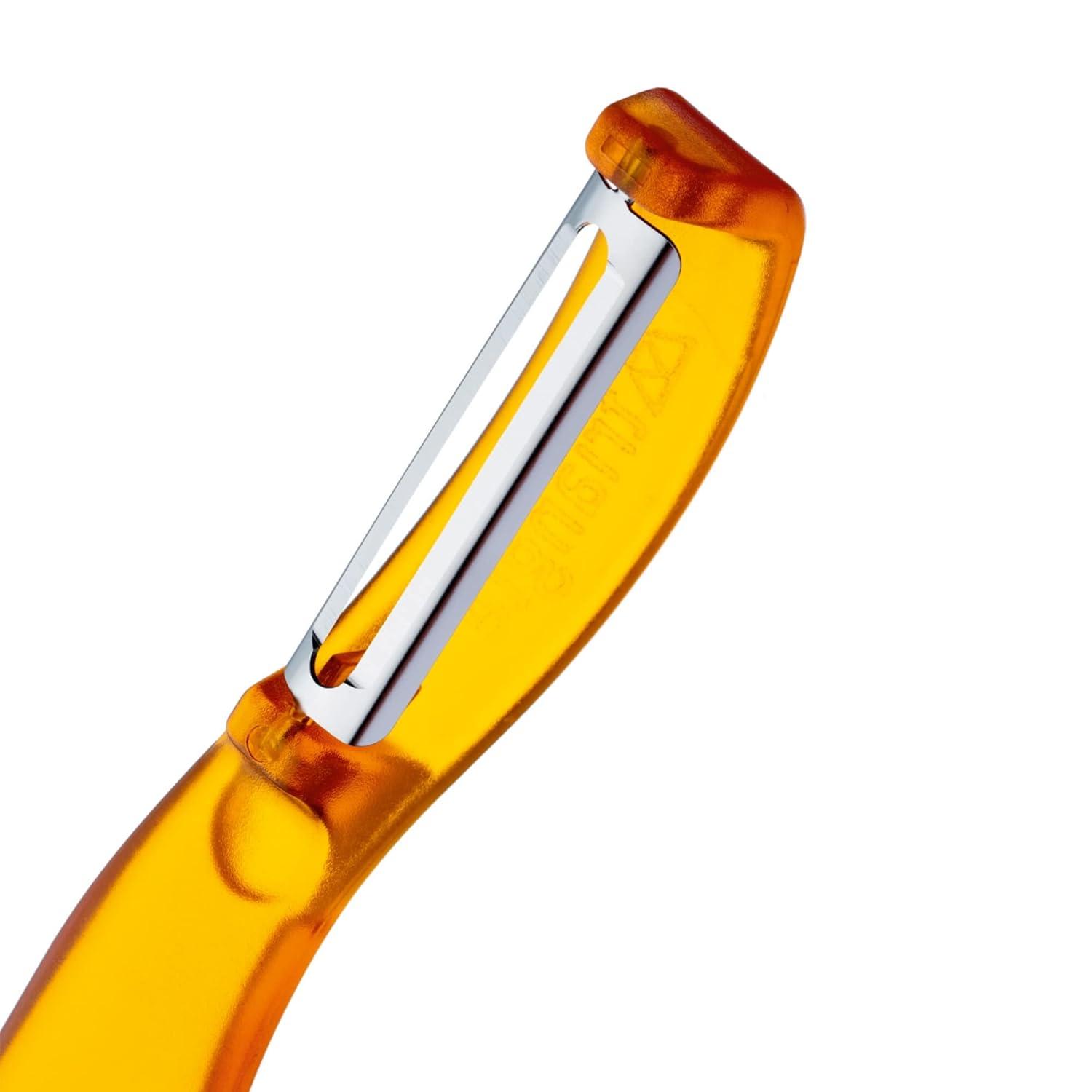 triangle Swivel Peeler, Orange - Stainless Steel Straight Twin Blade - Peels Hard-Skinned Fruits & Vegetables - Lightweight Handle - Dishwasher Safe - Made in Germany