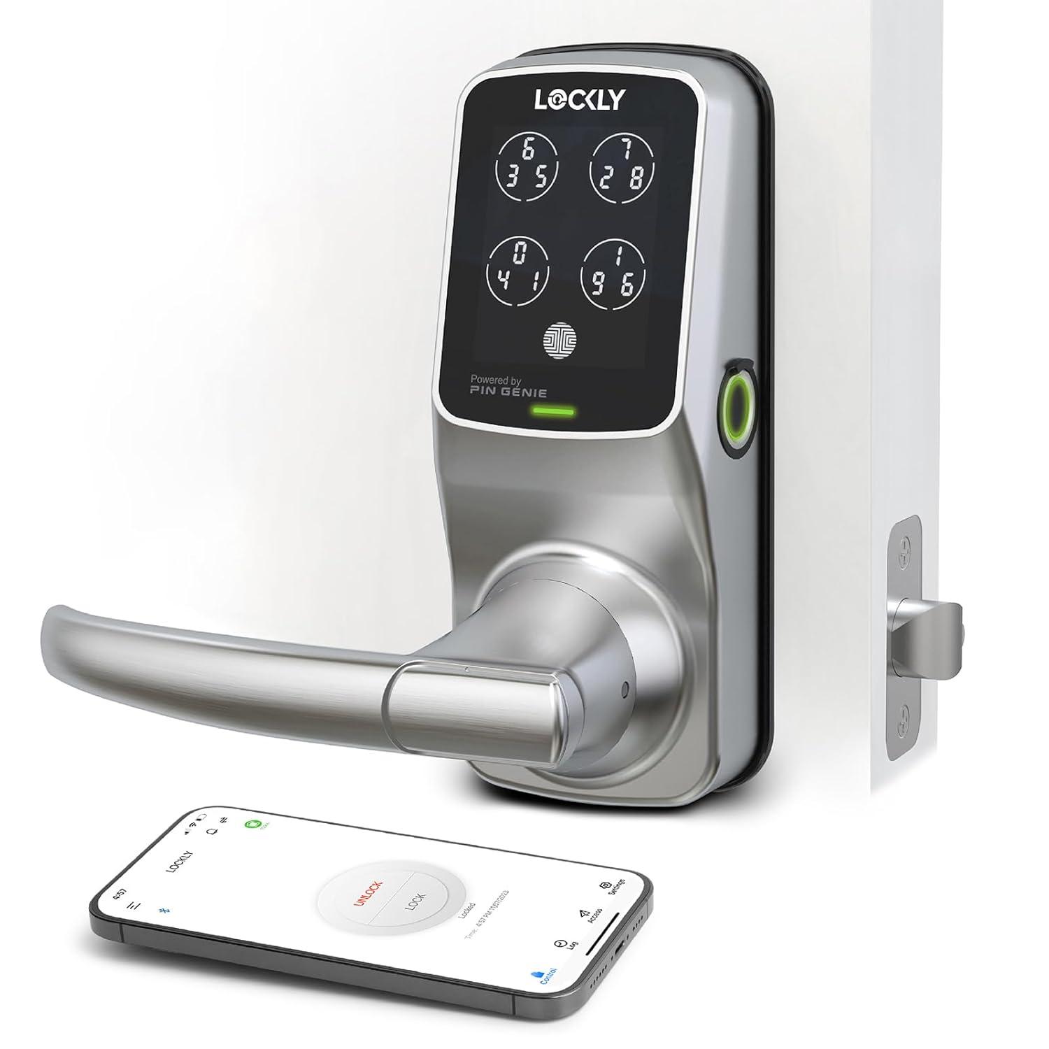 Lockly Secure Plus Bluetooth Smart Door Lock, Keyless Entry with PIN Genie® Digital Keypad, 3D Biometric Fingerprint Sensor Front Door Lock with Handle, Voice Control & Auto Lock - Latch Edition