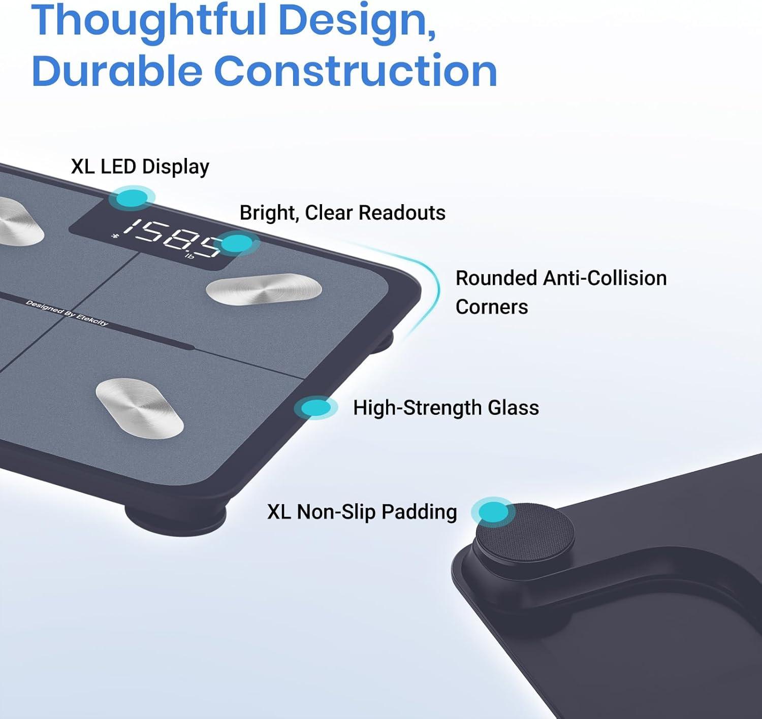 Digital Smart Body Analysis Scale with Bluetooth, Gray Tempered Glass