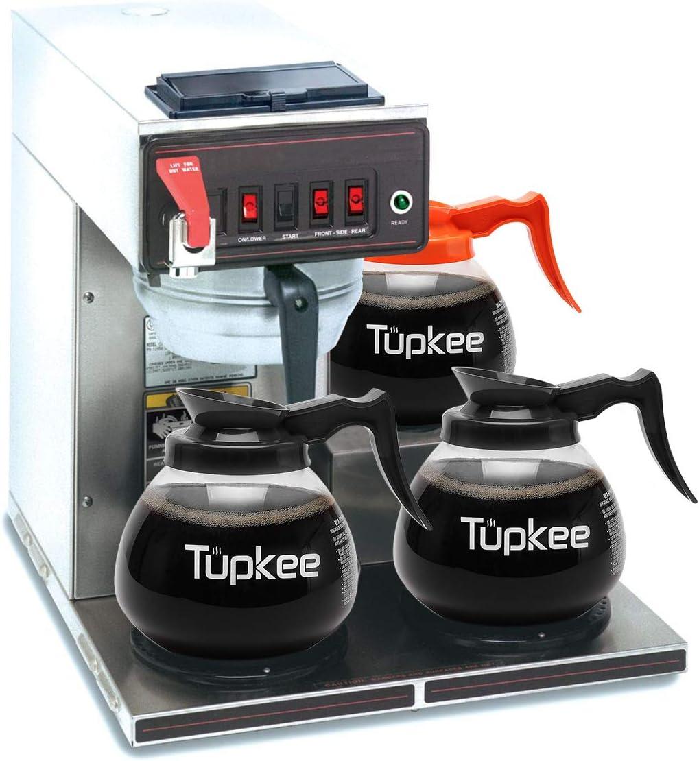 Tupkee Commercial Coffee Pot Replacement - Restaurant Glass Coffee Pots 12 Cup Decanter Carafe - 64 oz. 12-Cup, Orange Handle / Decaf