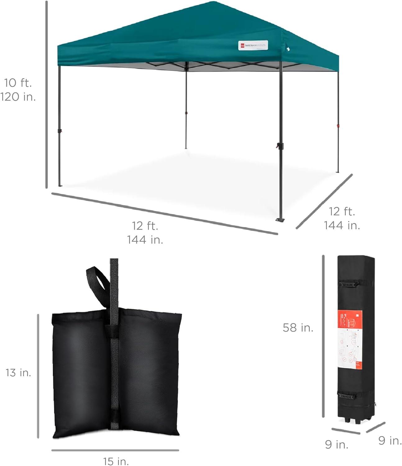 Best Choice Products 12x12ft Easy Setup Pop Up Canopy w/ 1-Button Setup, Wheeled Case, 4 Weight Bags - Cerulean