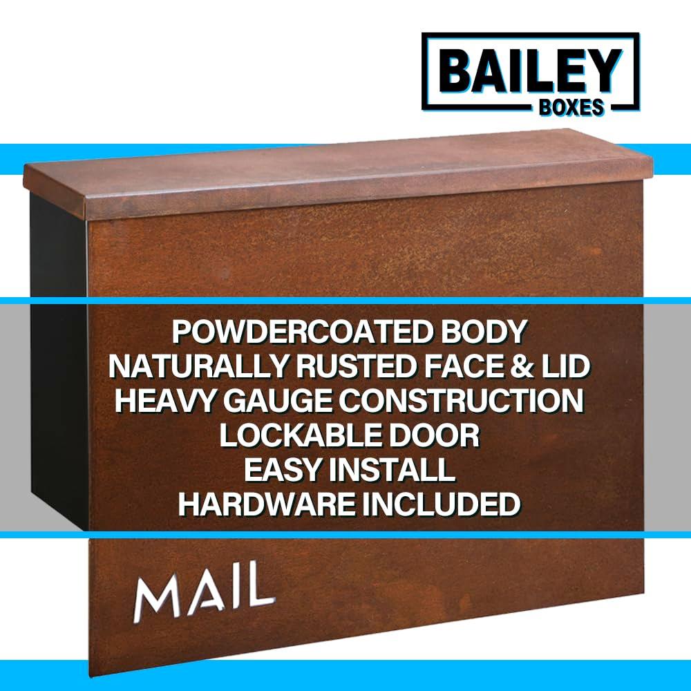 Wall Mounted Locking Mailbox - Rustic Modern Vintage Design from Bailey Boxes - The Rockdale - Elevate Your Exterior with a Top-Notch Custom Style Mailbox