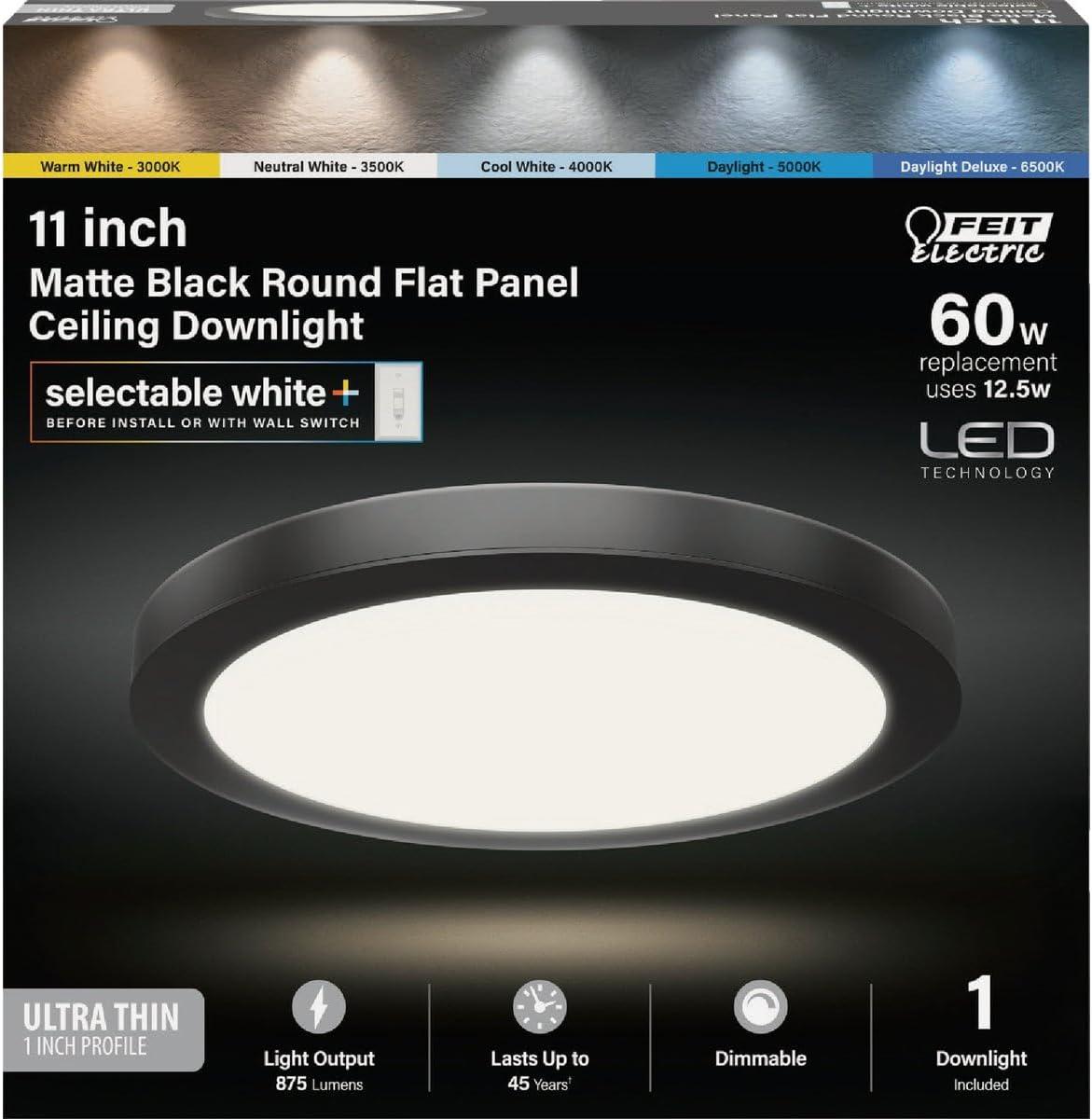 Feit Electric Edge-Lit 11 In. Matte Black Round 6-Way LED Flush Mount Light