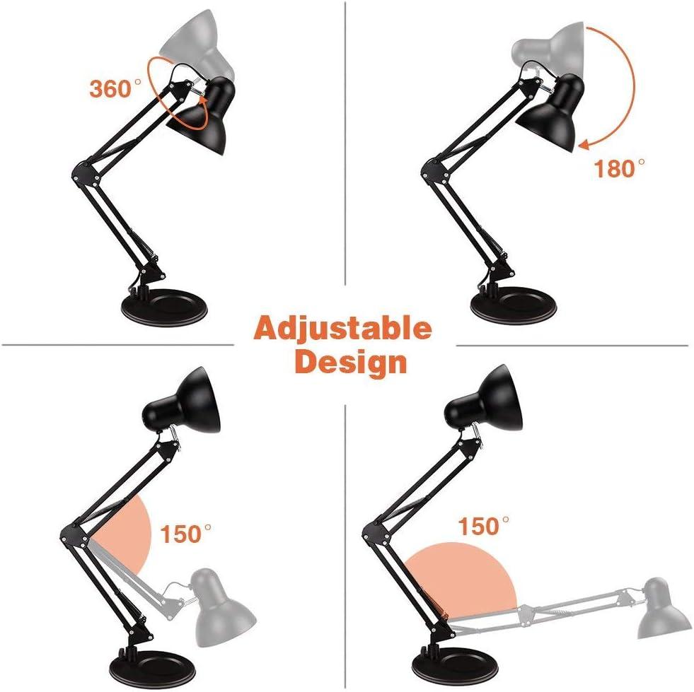 ShellKingdom Architect Task Lamp, Adjustable Swing Arm Desk Lamp with Clamp, Classic Desk Lamp for Home Office Reading (Black)