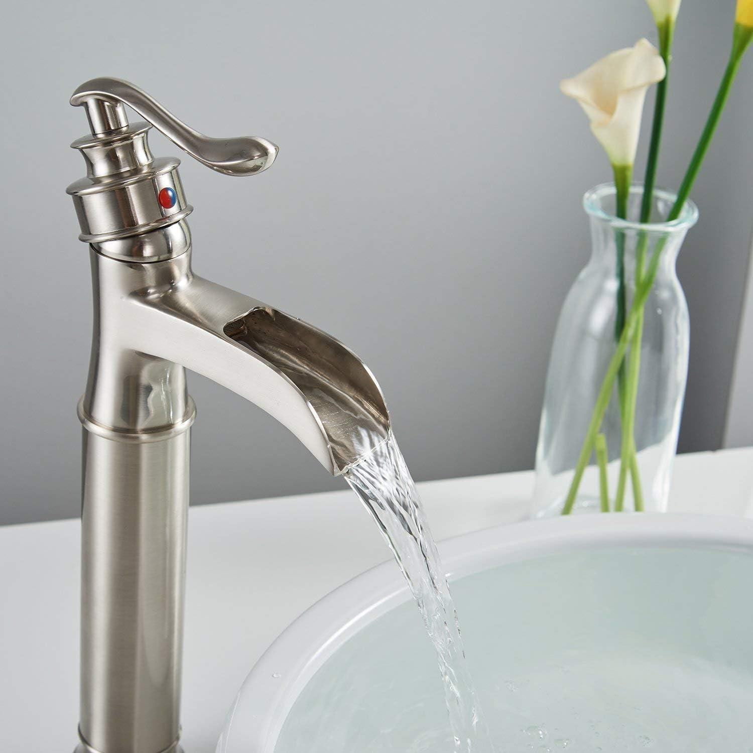 Brushed Nickel Single Handle Waterfall Vessel Sink Faucet