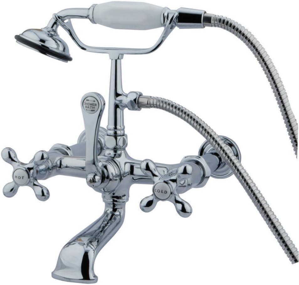 Kingston Brass Vintage Three-Handle 2-Hole Tub Wall Mount Clawfoot Tub Faucet with Hand Shower