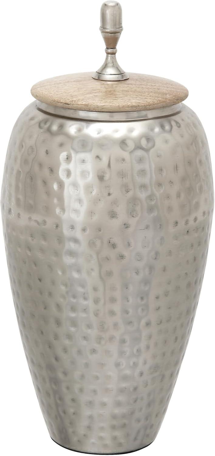 DecMode 7" x 16" Silver Metal Hammered Decorative Jars, 1-Piece