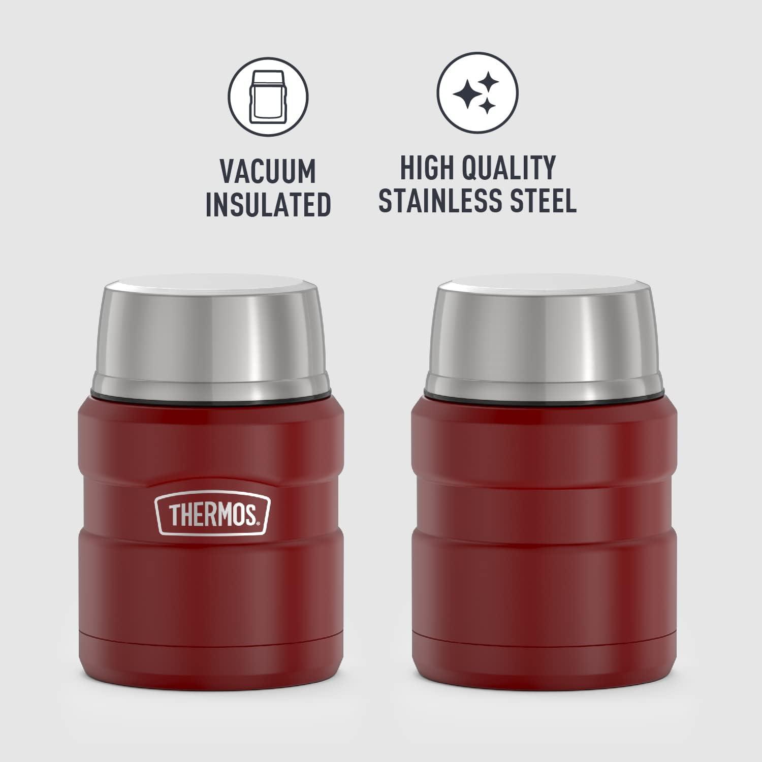 Thermos Stainless King Vacuum Insulated Food Jar with Folding Spoon, Rustic Red, 16oz