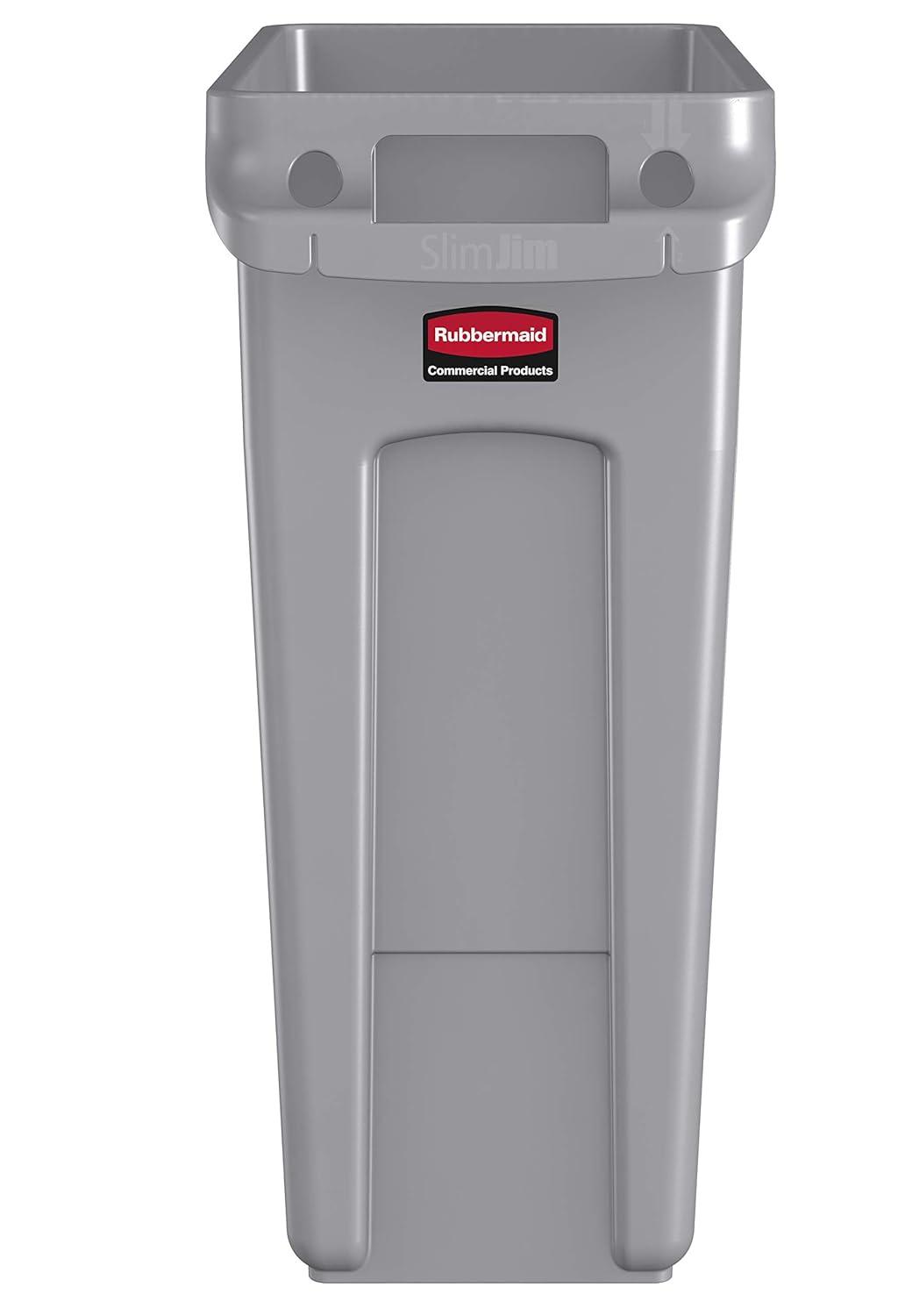 Rubbermaid Commercial Slim Jim Waste Container w/Handles Rectangular Plastic 15.875gal Light Gray