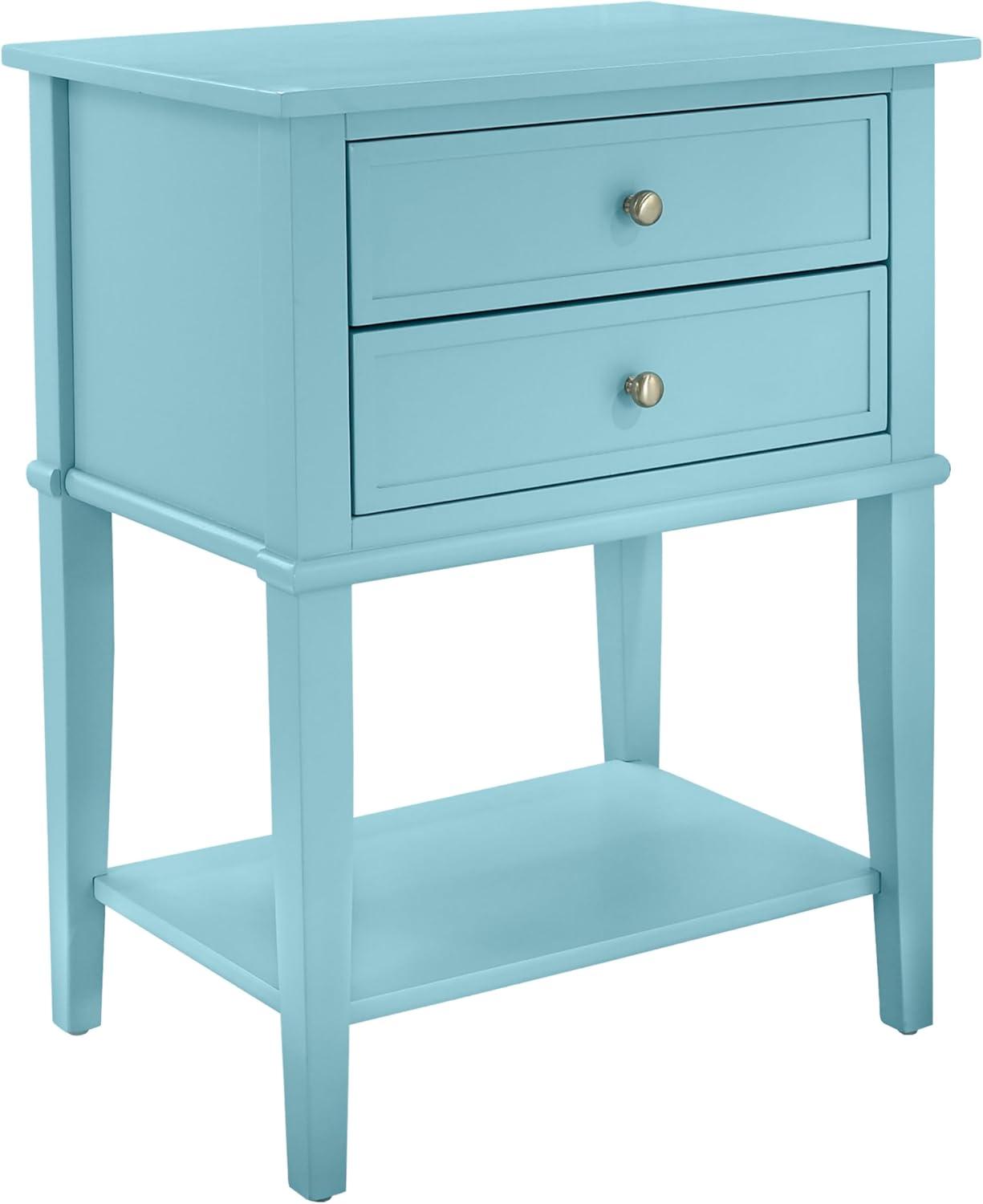 Franklin Blue Wood 2-Drawer Accent Table with Lower Shelf