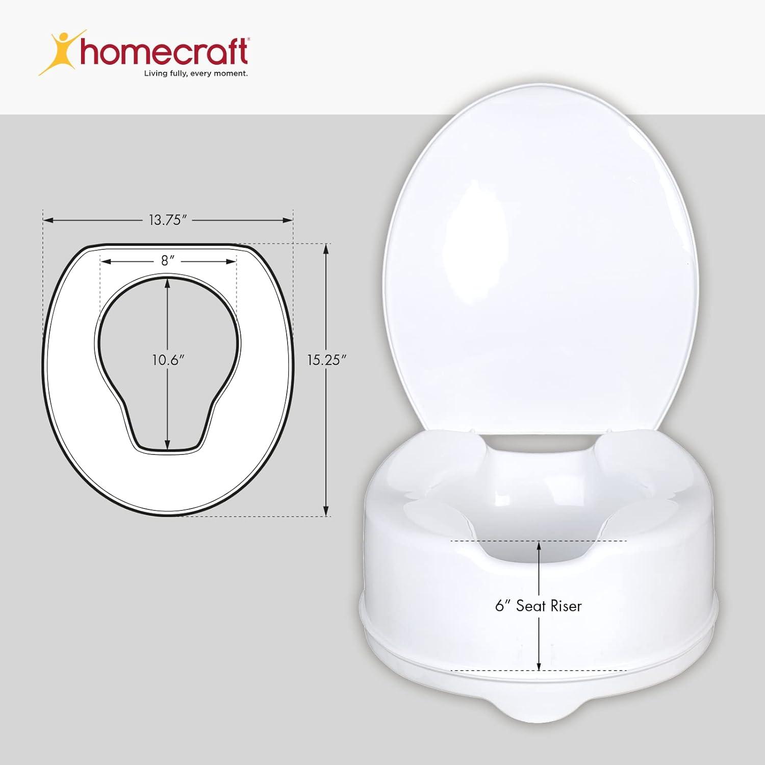 Homecraft Savanah Raised Toilet Seat with Lid, 6" High, 1 Pack