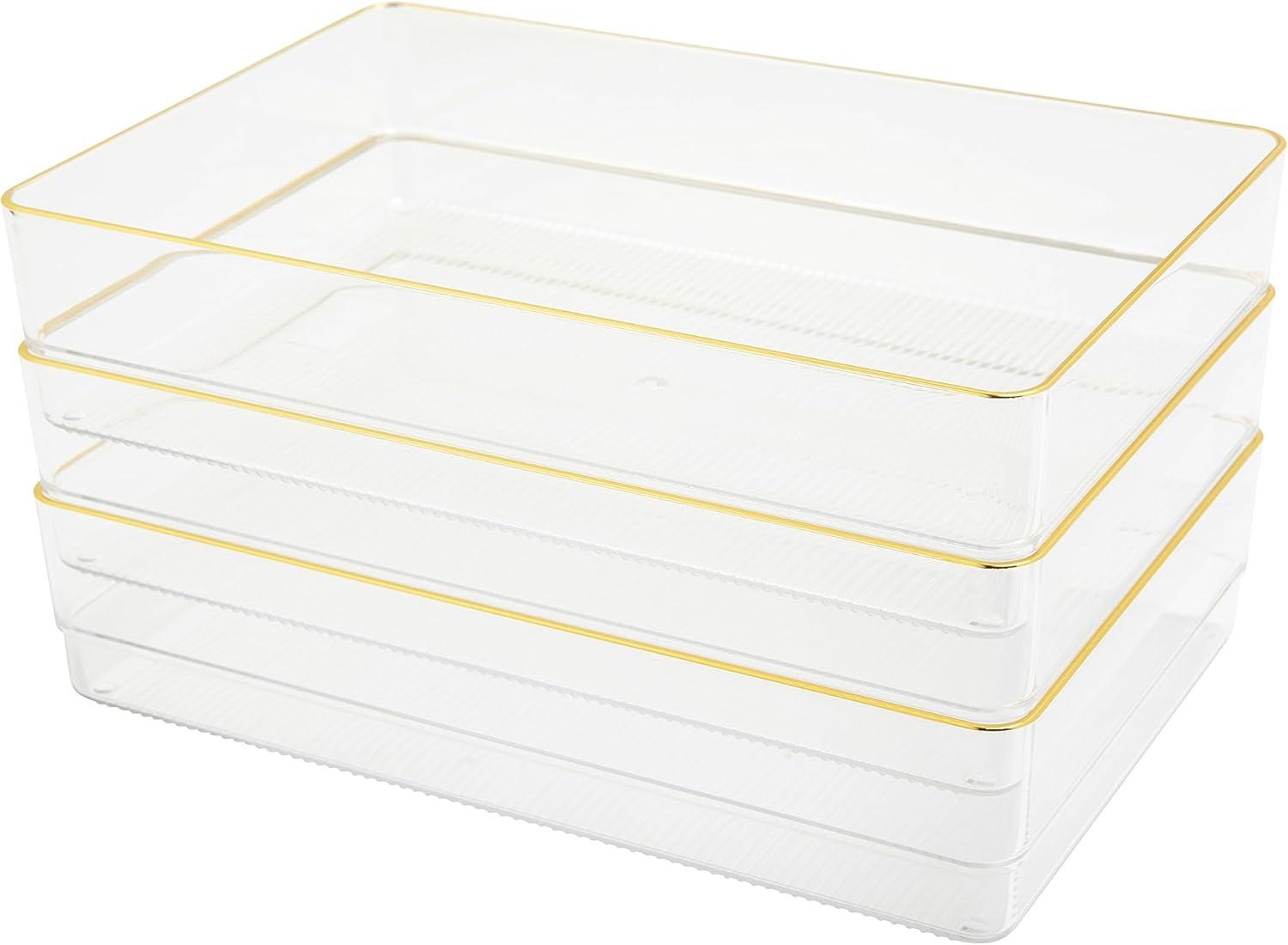 Thomas Martha Stewart Plastic Stackable Office Desk Drawer Organizers with Metallic Trim, 9" x 6"