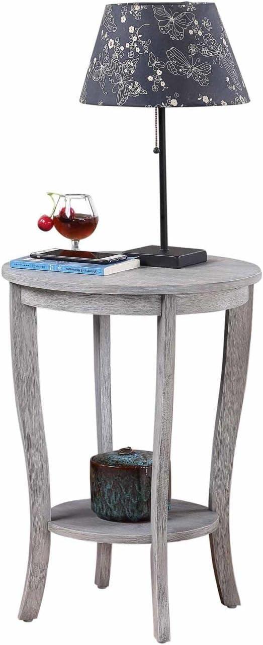 Convenience Concepts American Heritage Round Coffee Table with Shelf, Wirebrush Light Gray