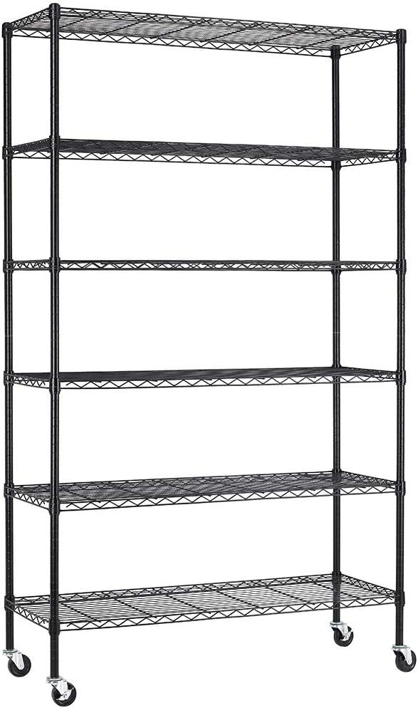 ChicCrest 18x48x72 Inch Wire Shelving Unit with Wheels 6 Tier Heavy Duty Layer Rack Storage Metal Shelf Garage Organizer Wire Rack Shelving Adjustable Utility 2100 LBS Capacity with Casters,Black