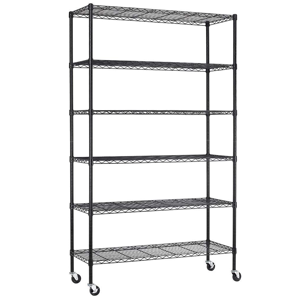 ChicCrest 18x48x72 Inch Wire Shelving Unit with Wheels 6 Tier Heavy Duty Layer Rack Storage Metal Shelf Garage Organizer Wire Rack Shelving Adjustable Utility 2100 LBS Capacity with Casters,Black