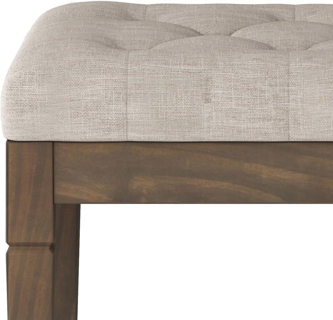 SIMPLIHOME Waverly 28 inch Wide Traditional Rectangle Small Tufted Ottoman Bench in Natural Linen Look Fabric, Assembled, For the Living Room and Bedroom