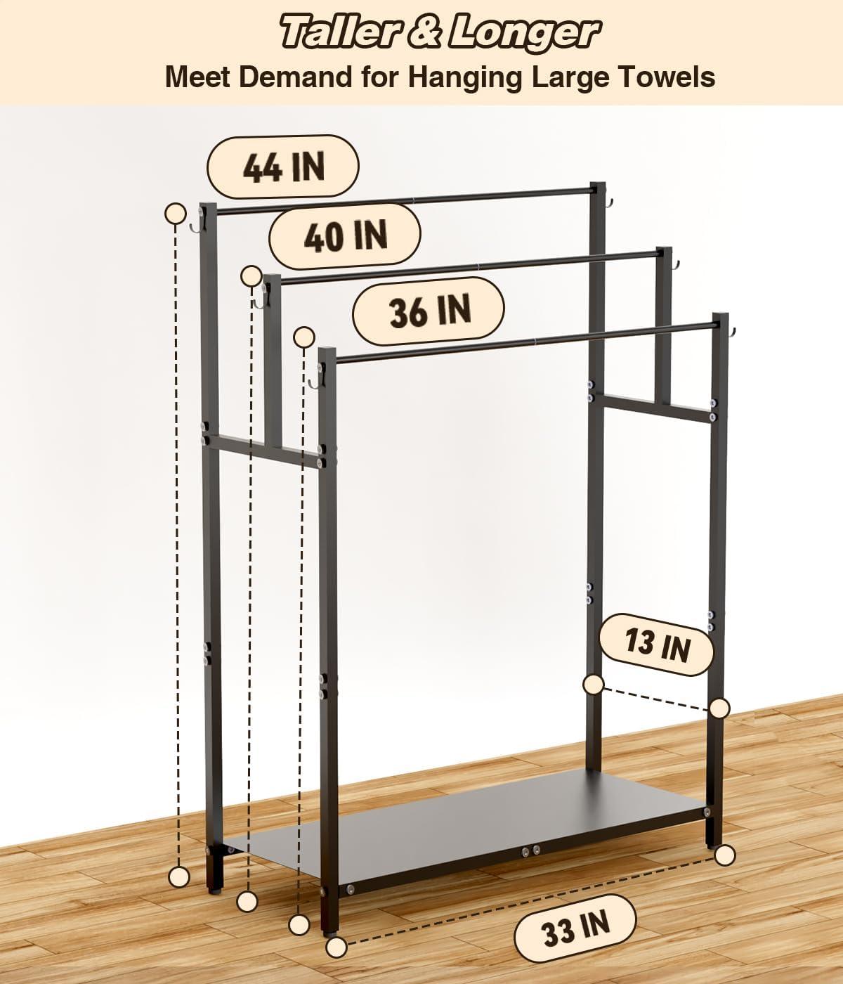 44" High Freestanding Towel Rack with 6 Bathroom Hooks
