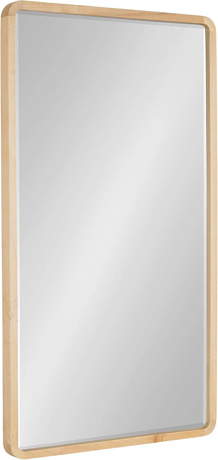 Natural Wood Framed Rounded Rectangle Wall Mirror, 20 x 36