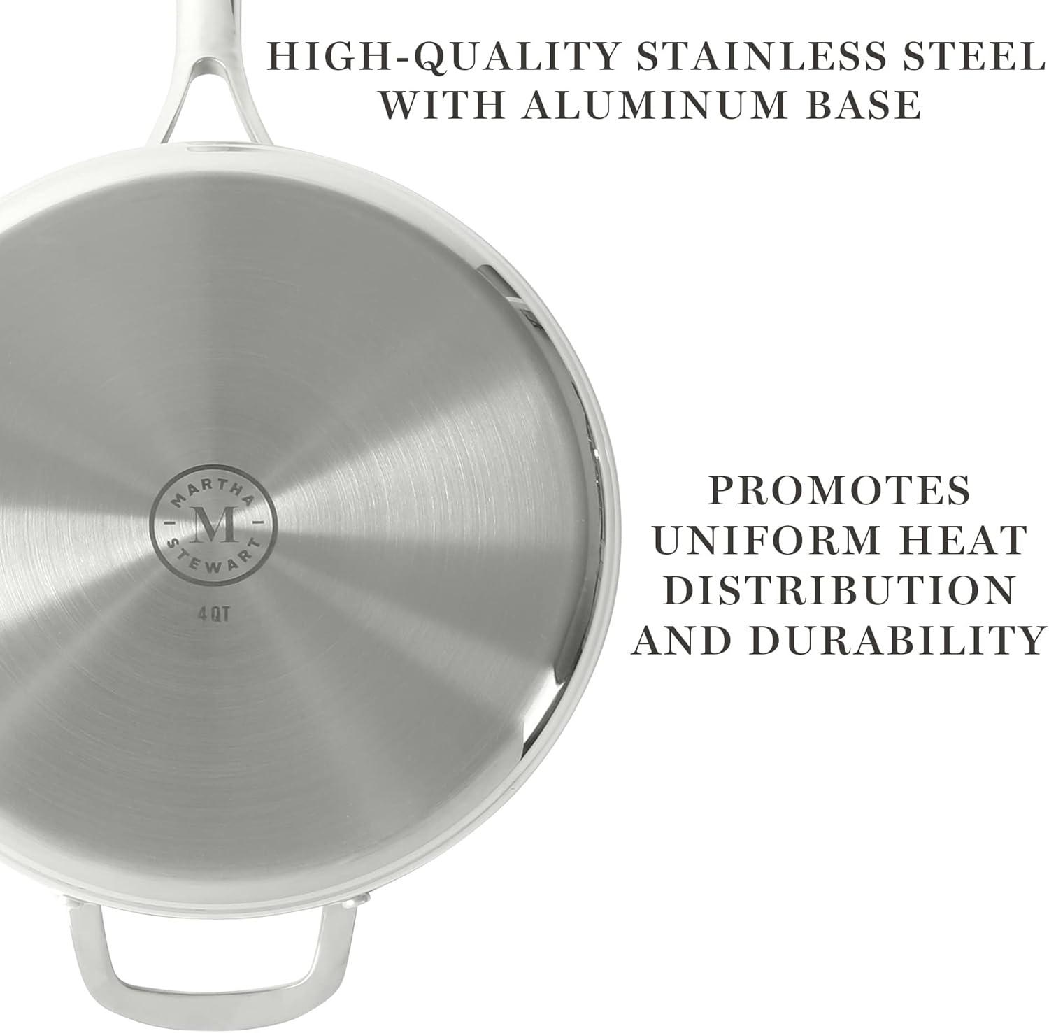 4-Quart Silver Stainless Steel Nonstick Saute Pan with Lid