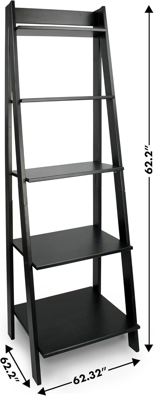 Adeptus Solid Wood 5 Shelf Ladder Bookcase - Black