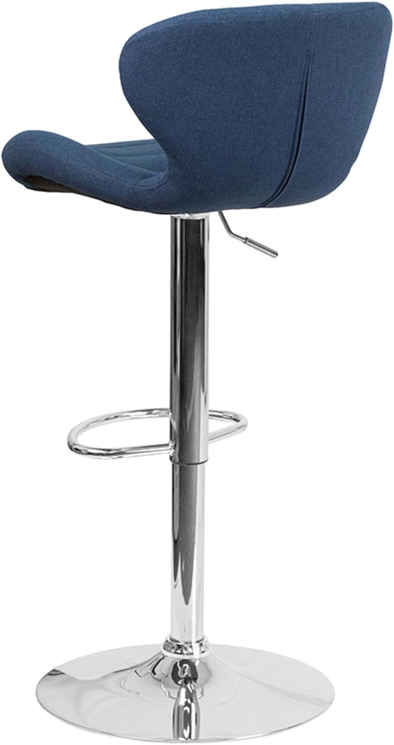 Curvaceous Blue Fabric and Chrome Adjustable Swivel Barstool