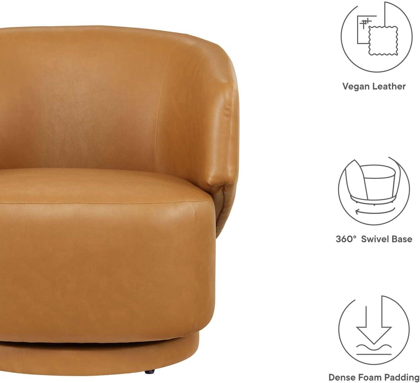 Modway Celestia Upholstered Vegan Faux Leather & Wood Swivel Chair in Tan