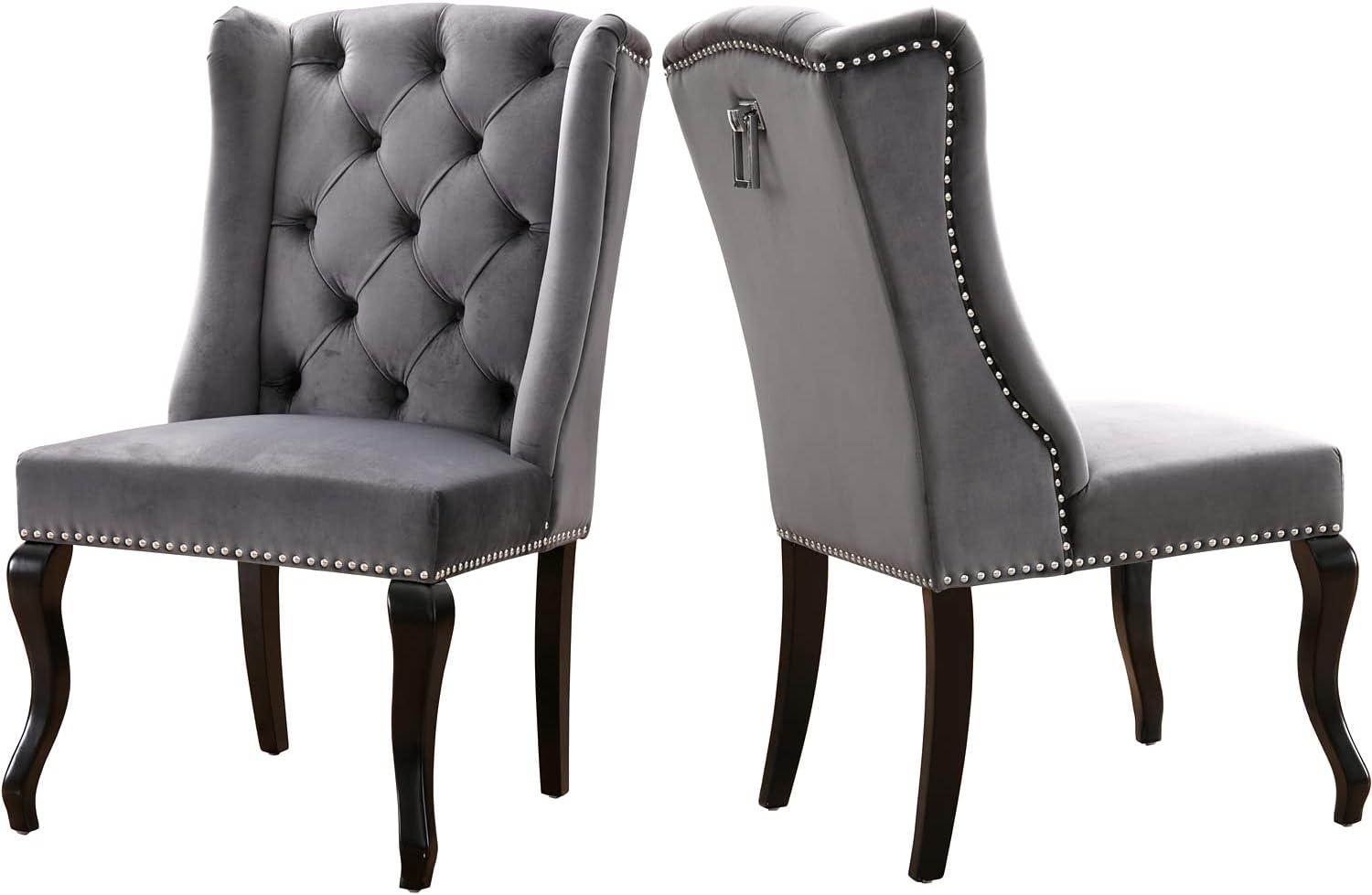 Luxurious Grey Velvet Upholstered High Back Side Chair with Wood Legs