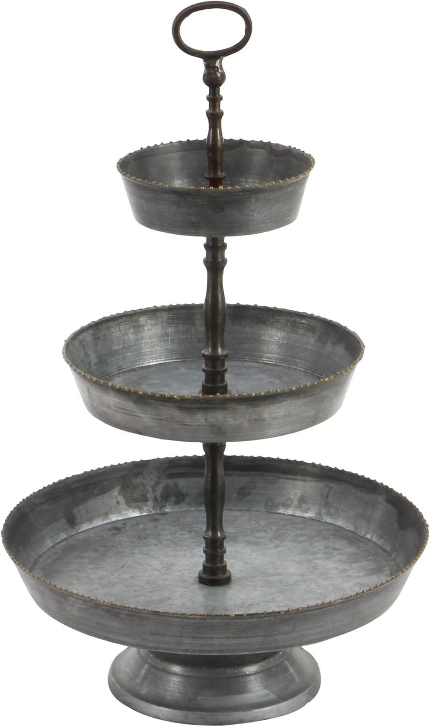 Tiered Serving Tray - Black/Silver - Olivia & May: Metal 3 Tier Stand for Desserts, Farmhouse Style Decor, Easy to Clean