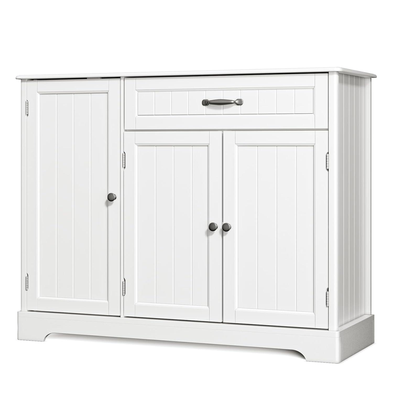 White MDF Kitchen Sideboard Buffet Cabinet with Drawer and Shelves