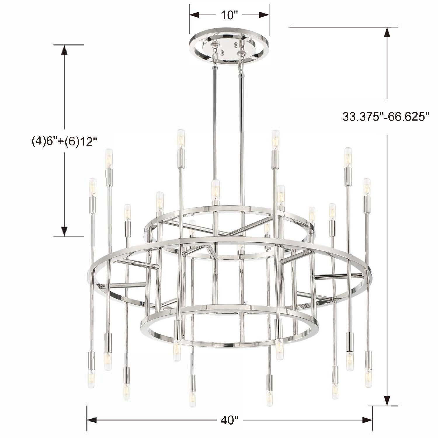 Aries 20-Light Polished Nickel and Crystal Chandelier