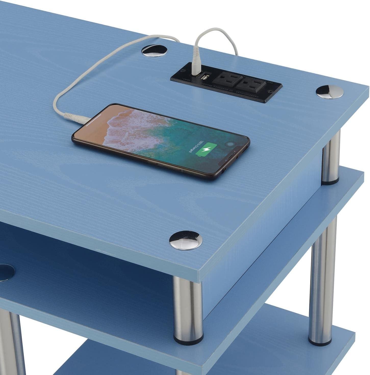 Designs2Go No Tools Student Desk with Charging Station in Blue Wood Finish