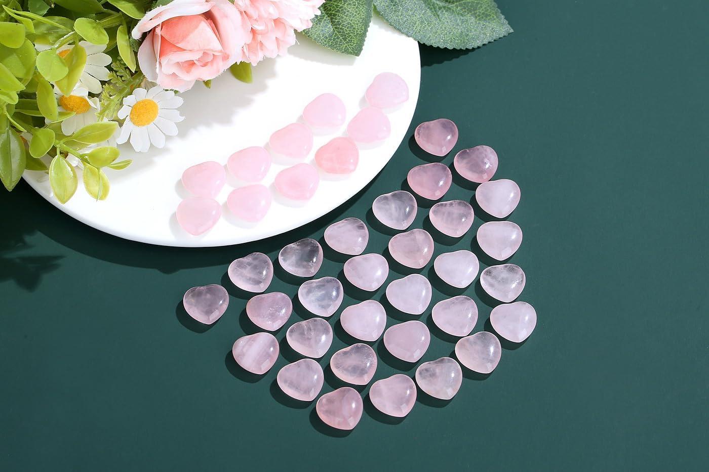 20-Piece Pink Rose Quartz Heart-Shaped Healing Stones Set