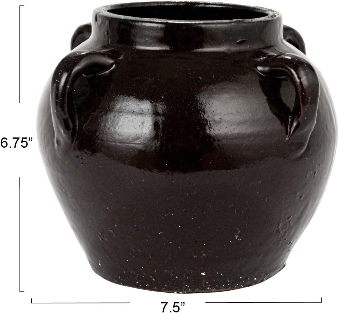 Distressed Black Clay Decorative Jar with Handles