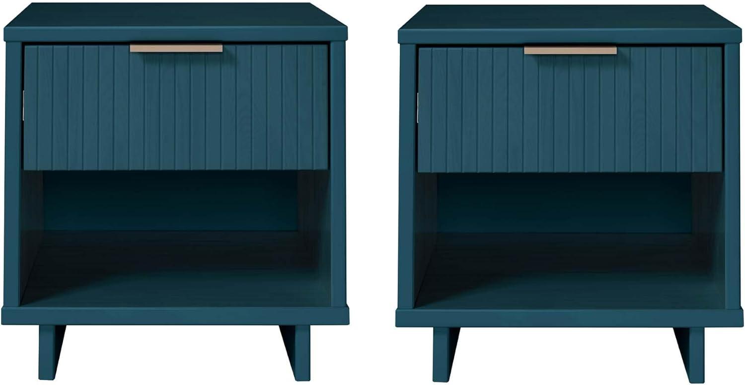 Manhattan Comfort Set of 2 Granville Nightstands with Drawer Midnight Blue: UV Finish, Soft Close, Metal Handles