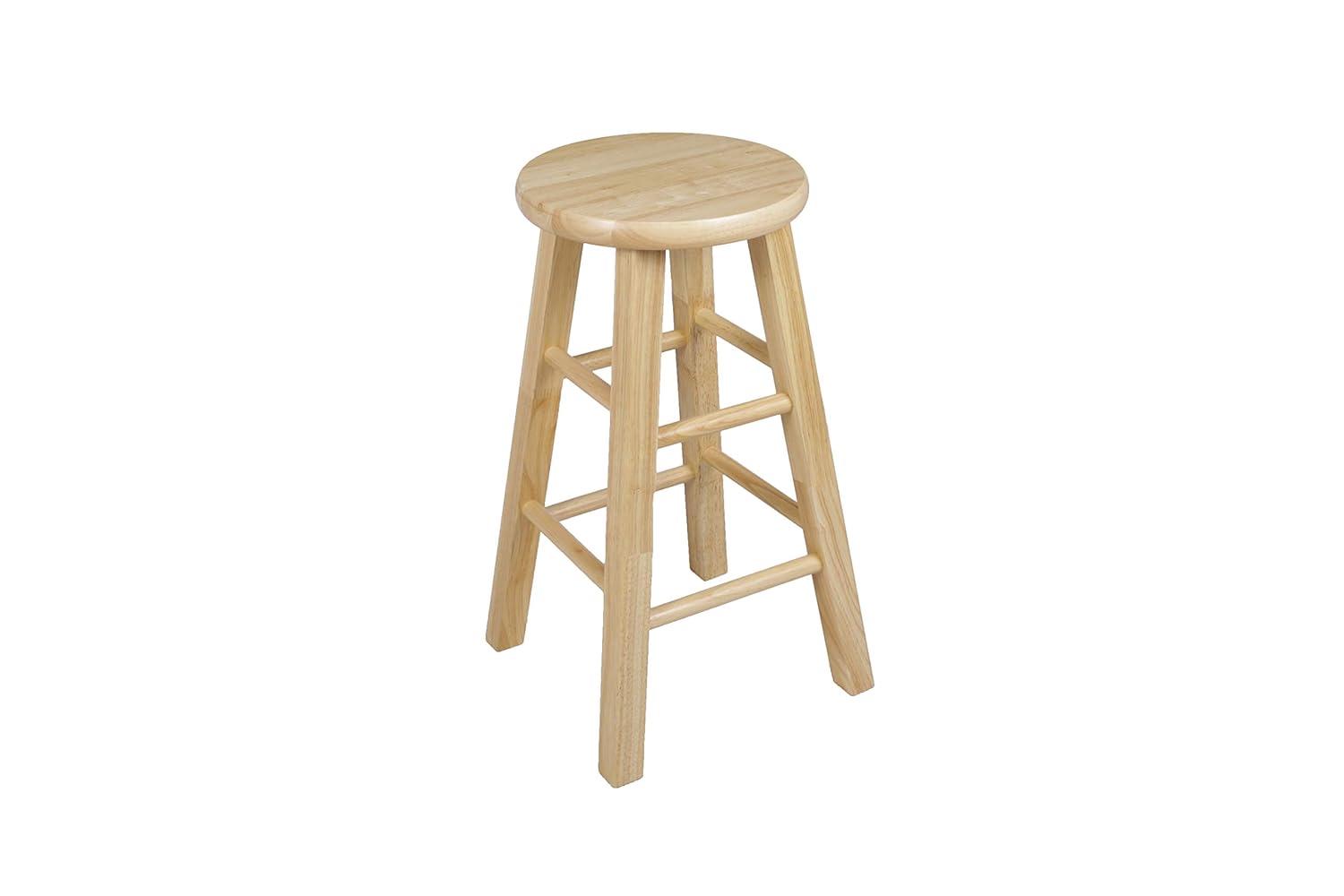 PJ Wood Round-Seat 24 Inch Tall Kitchen Counter Stools for Homes, Dining Spaces, and Bars with Backless Seats, 4 Square Legs, Natural, Set of 2