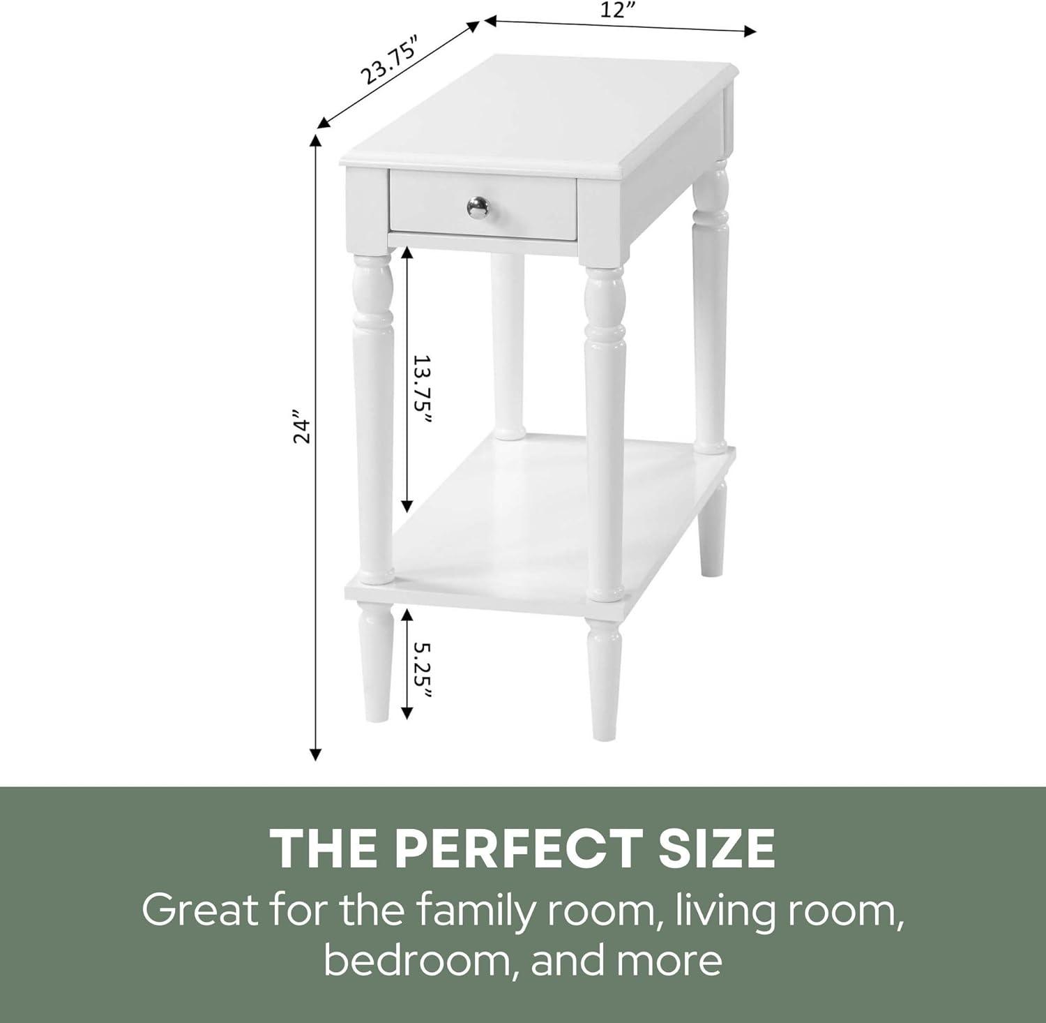 Elegant White Wood Chairside Table with Sculpted Legs and Storage